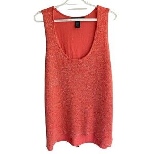 Ashley Stewart Wild Salmon Pink Knit & Sequin Tank Top Plus Size 18/20